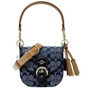 NWT Coach C8512 Kleo Shoulder Bag 17 In Signature Chambray & Leather Denim Multi